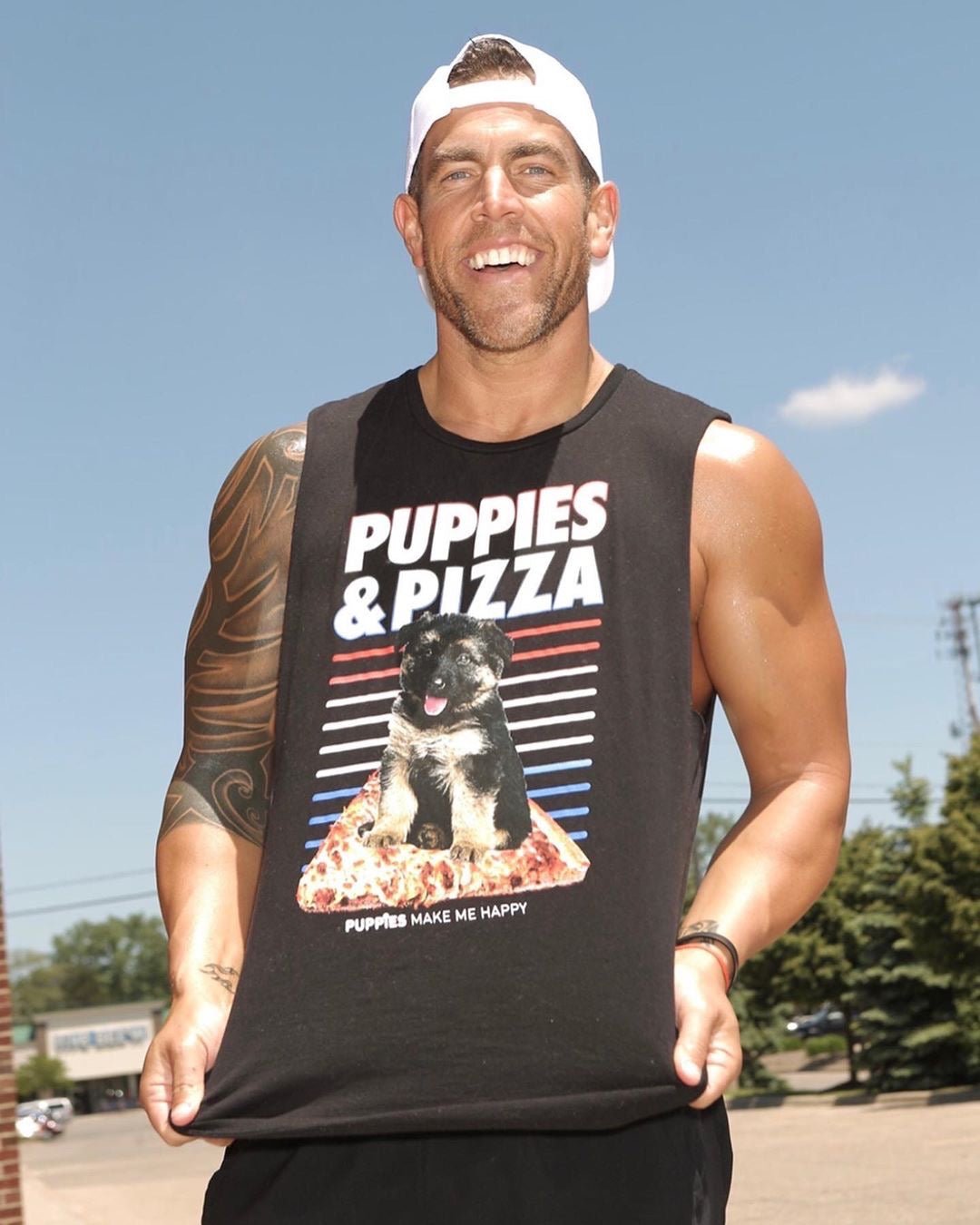 Puppies & Pizza | Gift for Dog Owner | Soft Cotton Uni - Sex Tee - Puppies Make Me Happy