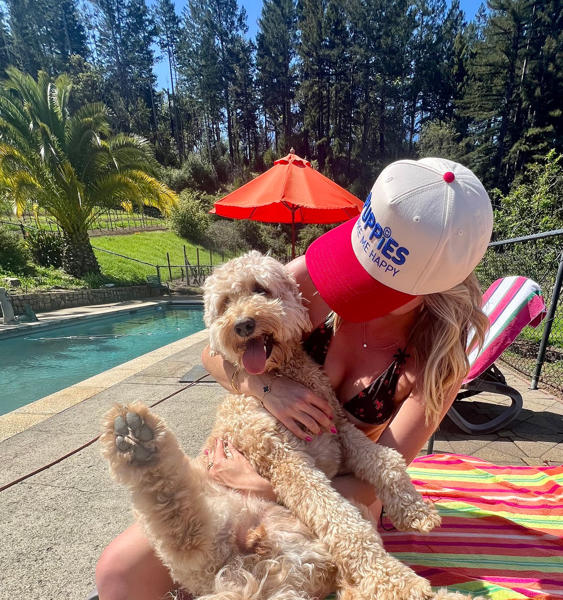 Puppies Make Me Happy Red, White & Blue | 3D Puff Snapback Hat | Gift for Dog Owner - Puppies Make Me Happy