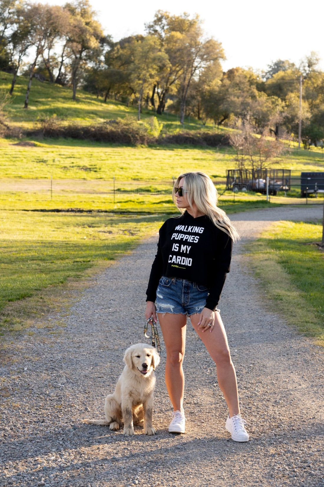 Walking Puppies is My Cardio | Gift for Dog Moms | Women's Crop Hoodie - Puppies Make Me Happy