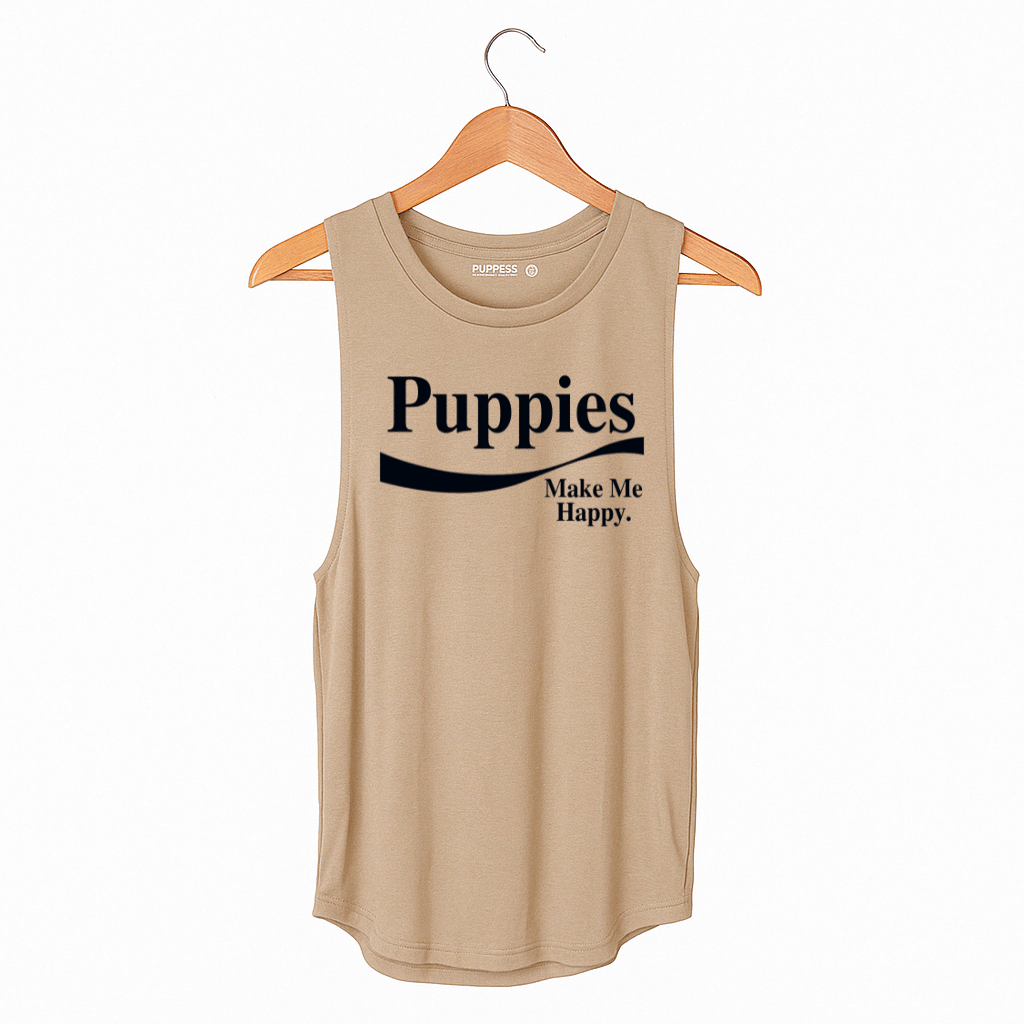 Enjoy Puppies | Women’s Sleeveless Tank | Beige Color | Ultra Soft Fabric | Made in the USA - Puppies Make Me Happy
