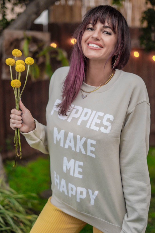 Puppies Make Me Happy | Cream Crewneck Uni - Sex Sweatshirt - Puppies Make Me Happy