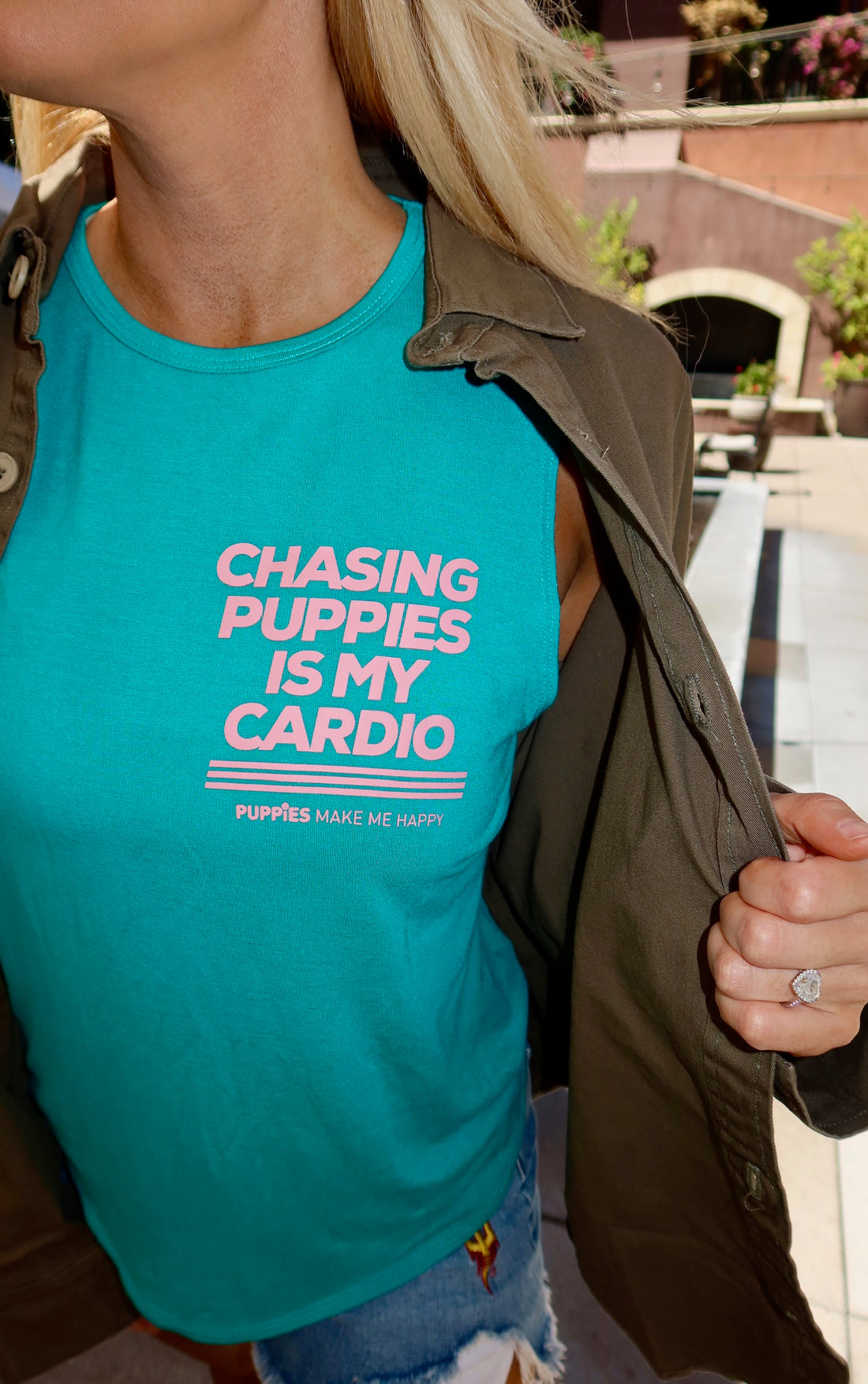 Chasing Puppies is My Cardio | Pink Font | Crop Tank | Made in USA - Puppies Make Me Happy
