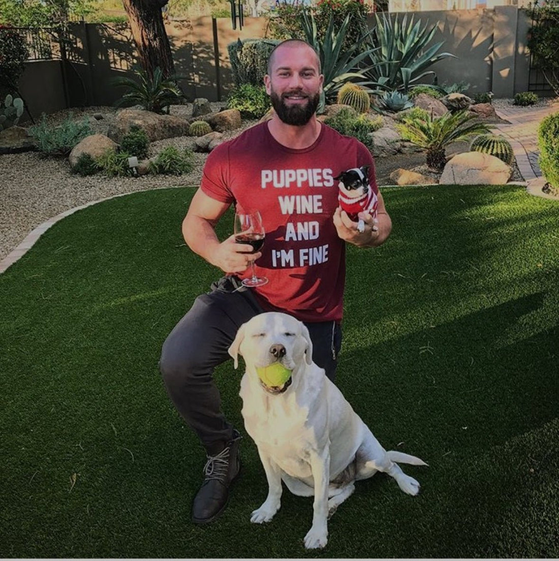 Puppies, Wine and I'm Fine | Uni - Sex Crewneck Tee - Puppies Make Me Happy