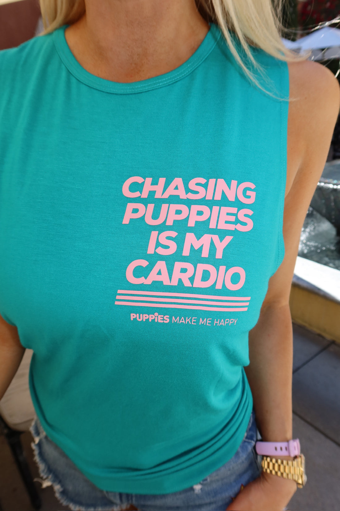 Chasing Puppies is My Cardio | Pink Font | Crop Tank | Made in USA - Puppies Make Me Happy