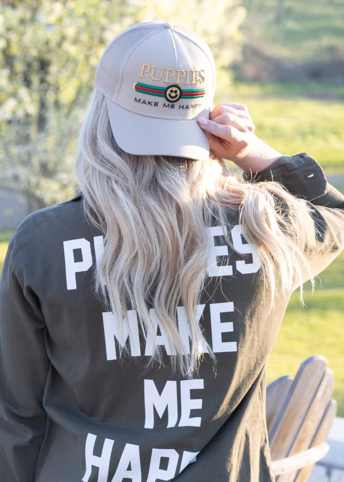 Pup Lux Custom Dog Snapback Hat | Gift for Dog Lovers | Tan Trucker - Puppies Make Me Happy