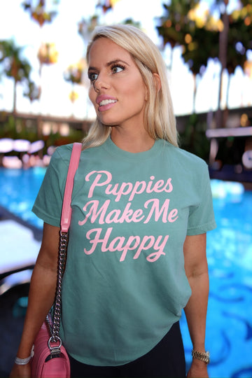 Pink Puppies Make Me Happy | Uni-Sex Crewneck Tee