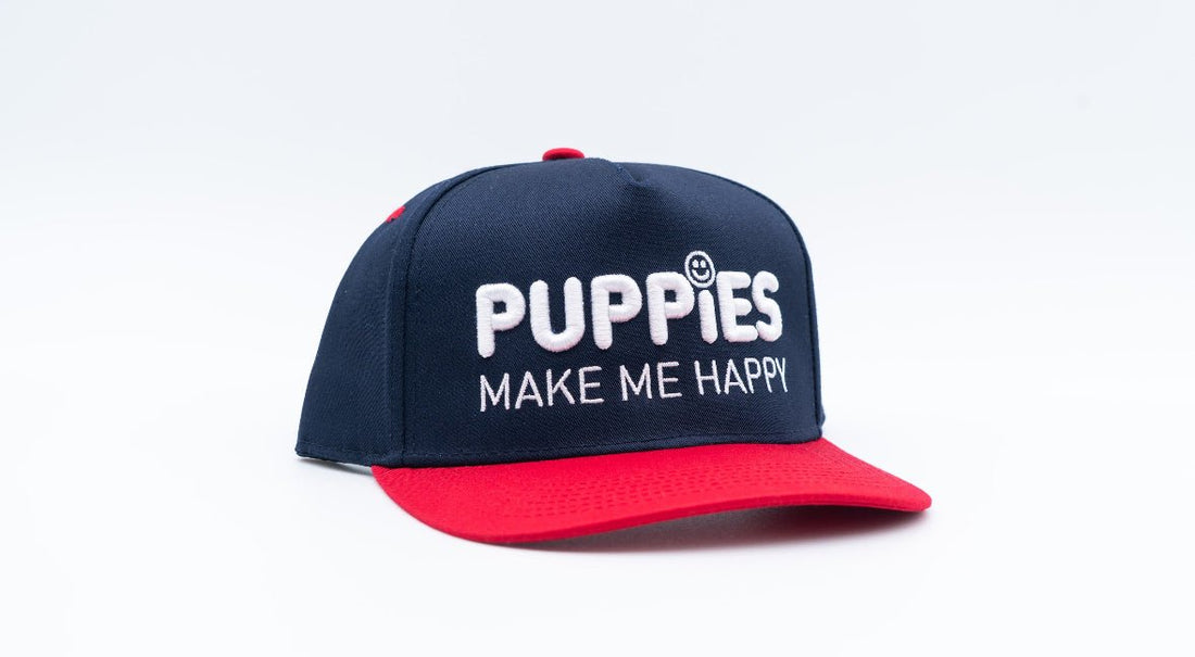 Puppies Make Me Happy 3D Puff | Snapback Hat | Navy & Red - Puppies Make Me Happy
