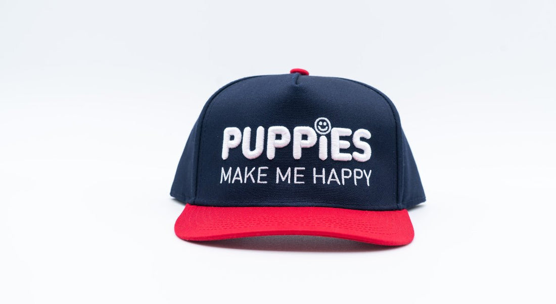 Puppies Make Me Happy 3D Puff | Snapback Hat | Navy & Red - Puppies Make Me Happy