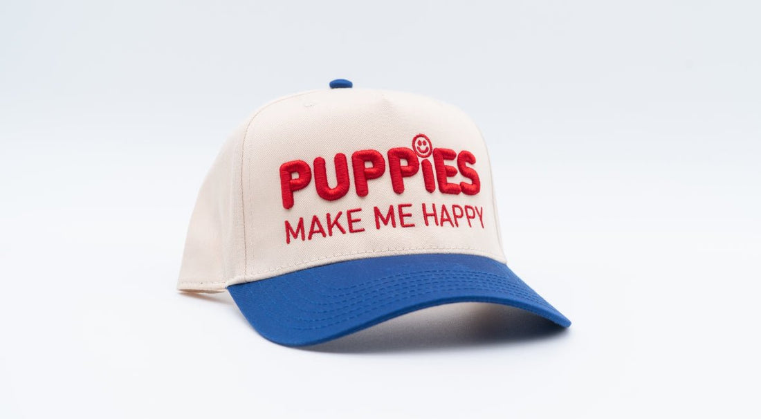 Puppies Make Me Happy Red, White & Blue | 3D Puff Snapback Hat | Gift for Dog Owner - Puppies Make Me Happy