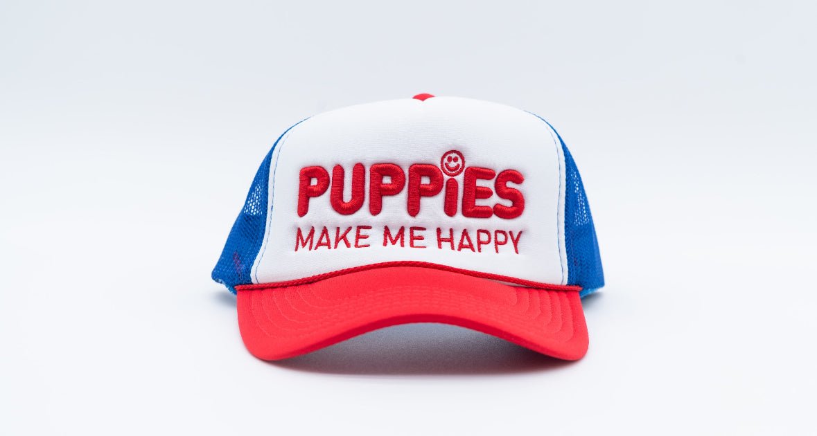 Red White & Blue Puppies | Trucker Hat - Puppies Make Me Happy