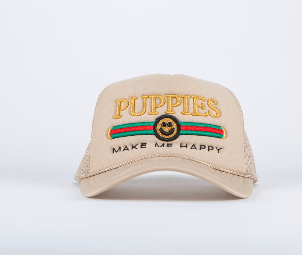 Pup Lux Metallic Gold Puff Embroidery | Trucker Hat | Khaki - Puppies Make Me Happy