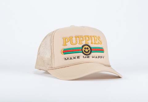 Pup Lux Metallic Gold Puff Embroidery | Trucker Hat | Khaki
