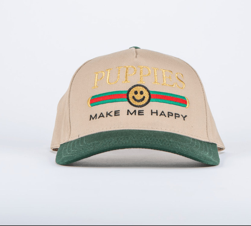 Pup Lux | 5 Panel Hat | Dark Green & Khaki - Puppies Make Me Happy
