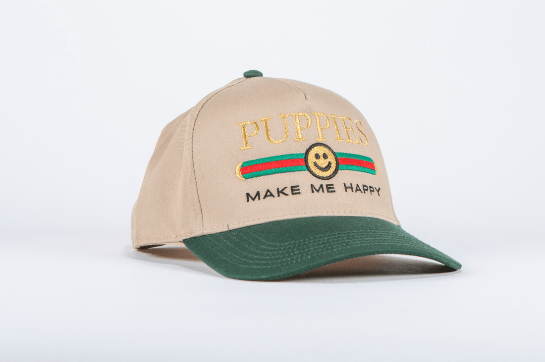 Pup Lux | 5 Panel Hat | Dark Green & Khaki - Puppies Make Me Happy