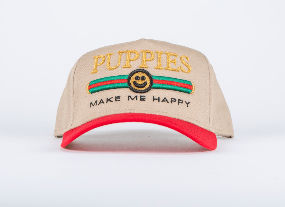 Pup Lux | 5 Panel Hat | Red & Khaki - Puppies Make Me Happy