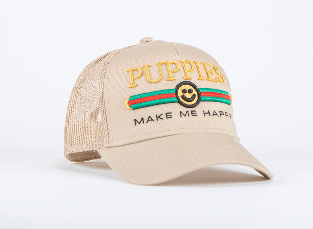 Pup Lux Custom Dog Snapback Hat | Gift for Dog Lovers | Tan Trucker - Puppies Make Me Happy