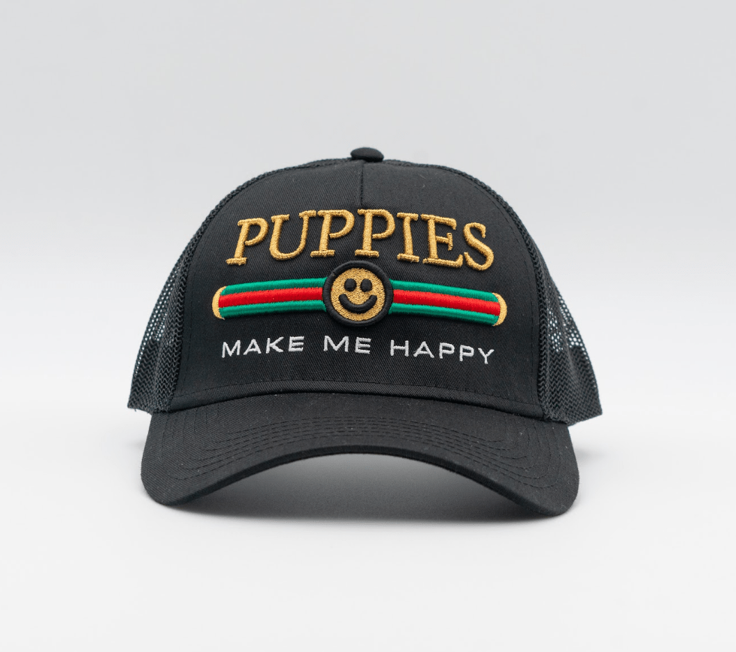 Pup Lux | 5 Panel Hat Mesh Back | Black - Puppies Make Me Happy