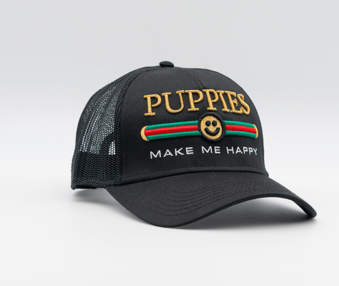 Pup Lux | 5 Panel Hat Mesh Back | Black - Puppies Make Me Happy
