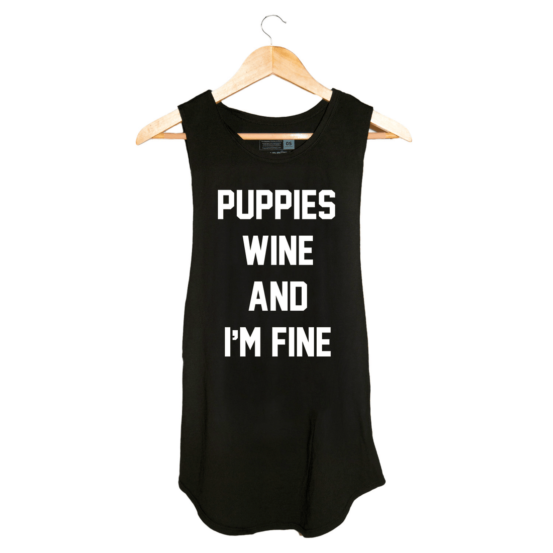 Puppies Wine & I'm Fine Tank | Gift for Dog Moms | Wine Lover Apparel - Puppies Make Me Happy