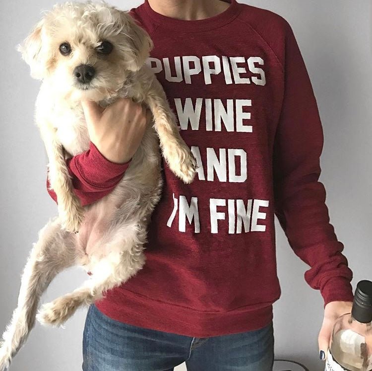 Puppies Wine & I'm Fine | Sweatshirt - Puppies Make Me Happy