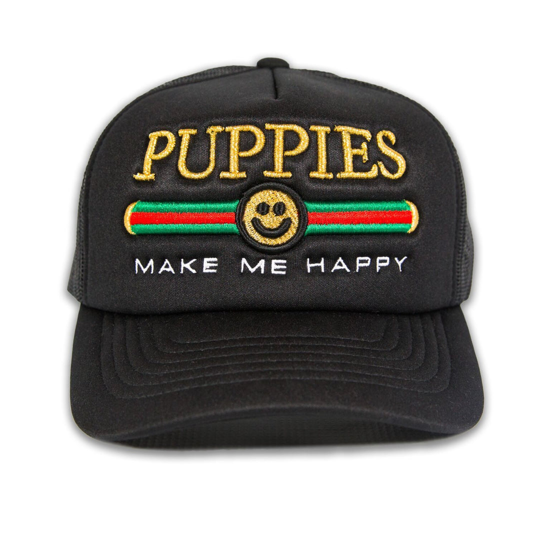 Pup Lux Metallic Gold Puff Embroidery | Trucker Cap | Dog Lover Gift - Puppies Make Me Happy