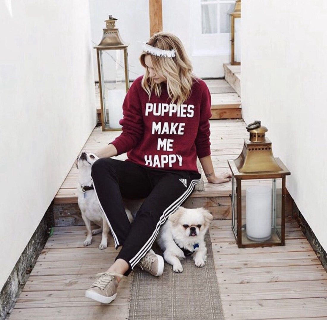 Puppies Make Me Happy | Maroon Crewneck Sweatshirt - Puppies Make Me Happy