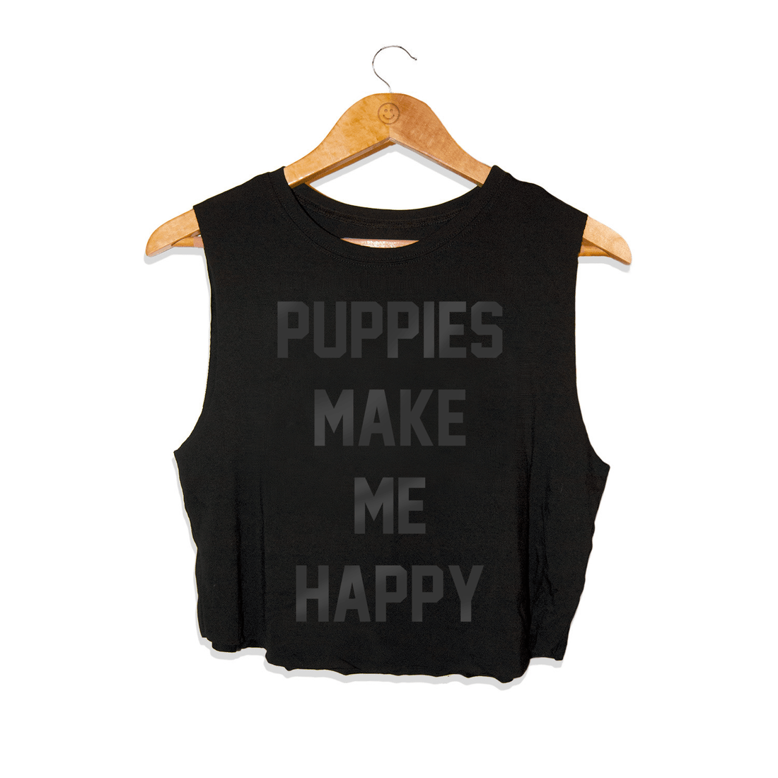 Black Foil Puppies Make Me Happy Crop Top | Present for Dog Moms & Dog Lovers - Puppies Make Me Happy