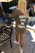Puppies Make Me Happy Military Button Up | Present For Dog Lover - Puppies Make Me Happy