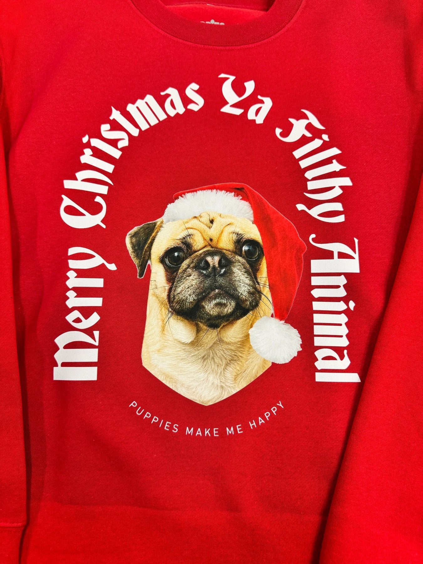 Custom Merry Christmas Ya Filthy Animal Sweatshirt | Personalized Dog Photo Best Gift - Puppies Make Me Happy
