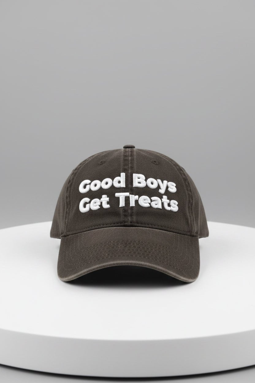 Good Boys Get Treats Distressed Dad Hat | Vintage Low Profile Cotton Cap - Puppies Make Me Happy