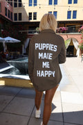 Puppies Make Me Happy Military Button Up | Present For Dog Lover - Puppies Make Me Happy