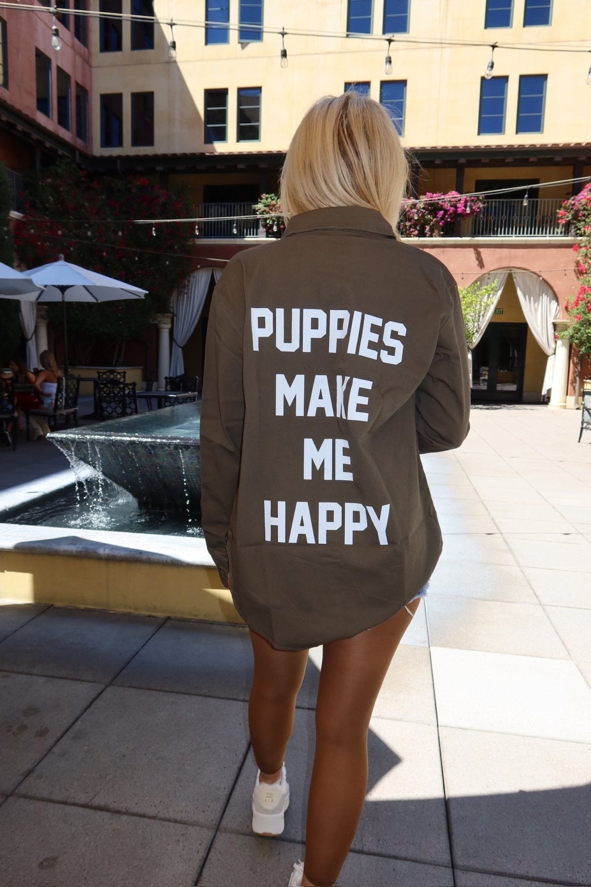 Puppies Make Me Happy Military Button Up | Present For Dog Lover - Puppies Make Me Happy