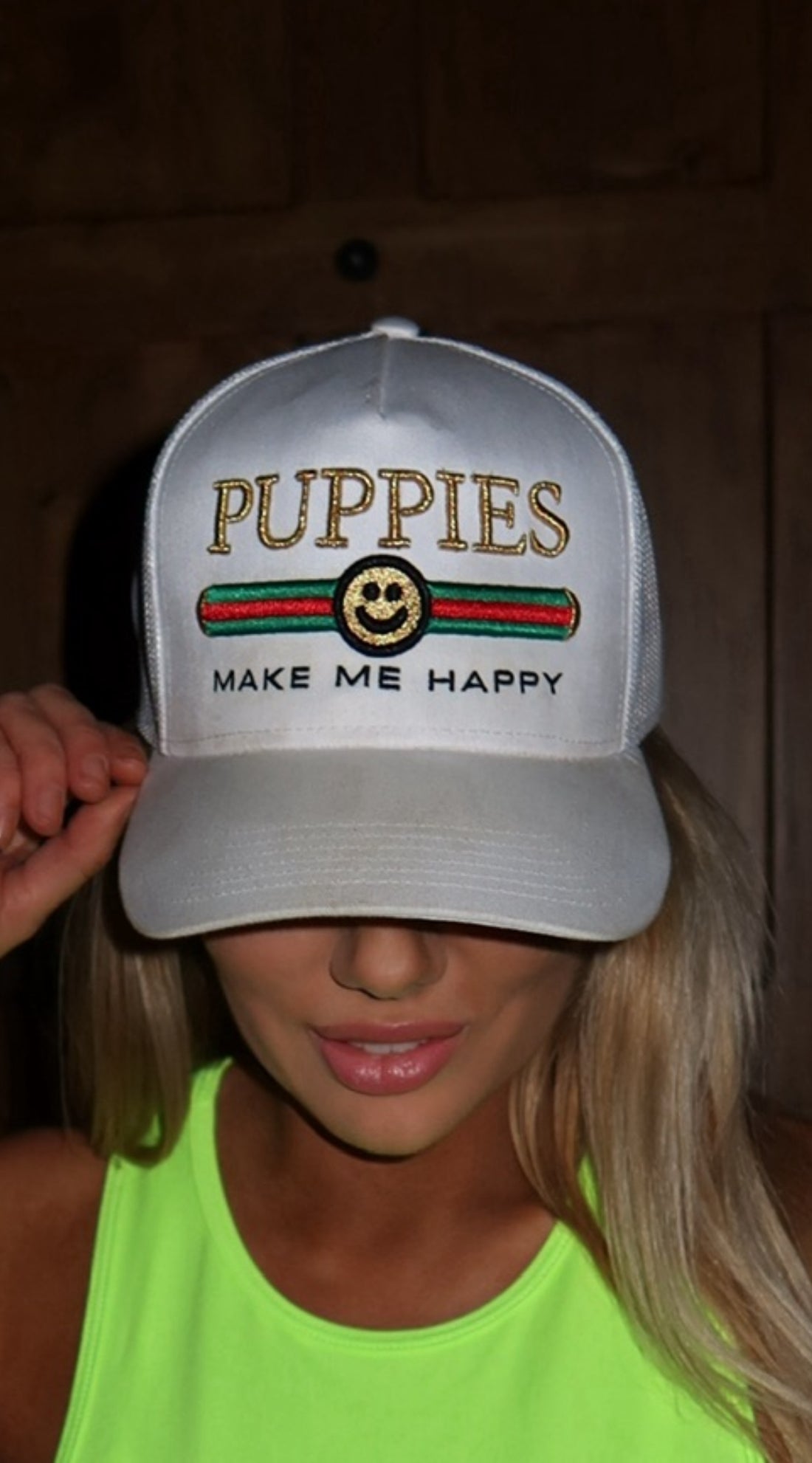 Pup Lux | 5 Panel Hat Mesh SnapBack Hat | White - Puppies Make Me Happy