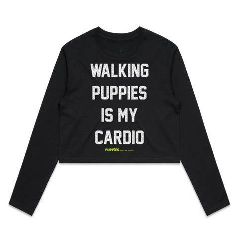 Walking Puppies is My Cardio Leopard Print | Long Sleeve Crop Tee