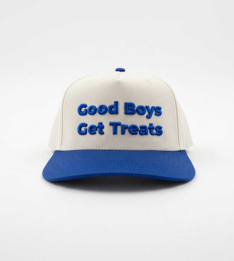 Good Boys Get Treats 5 Panel Baseball Cap | Structured Mid Profile Snapback - Puppies Make Me Happy