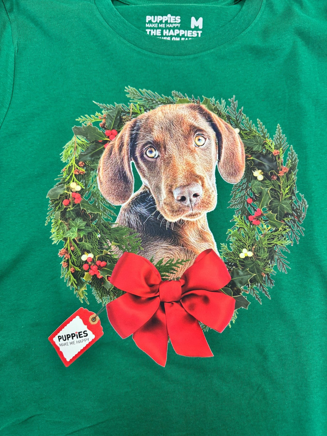 Custom Dog Photo Christmas Wreath T-Shirt | Personalized Elegant Best Holiday Gift - Puppies Make Me Happy