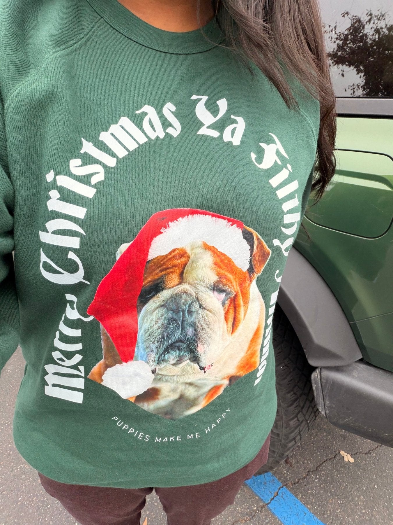 Custom Merry Christmas Ya Filthy Animal Sweatshirt | Personalized Dog Photo Best Gift - Puppies Make Me Happy