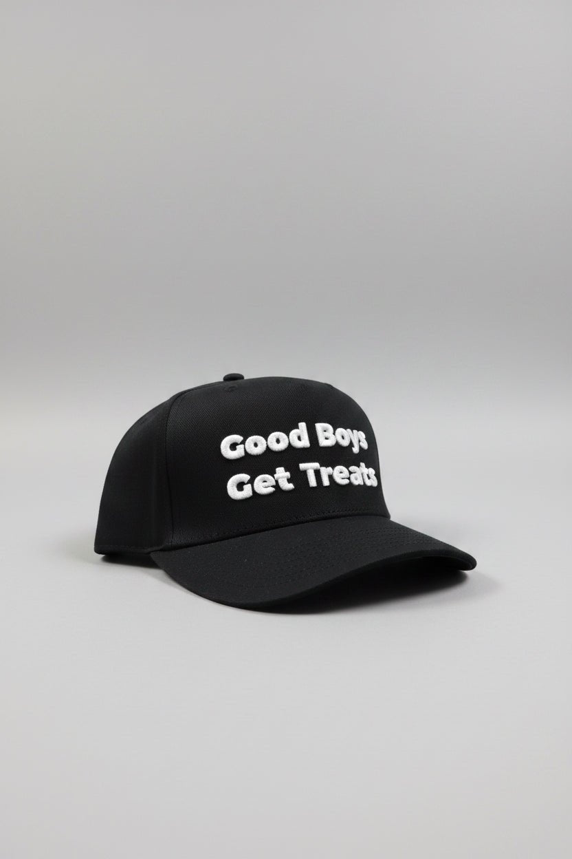 Good Boys Get Treats 5 Panel Baseball Cap | Structured Mid Profile Snapback - Puppies Make Me Happy