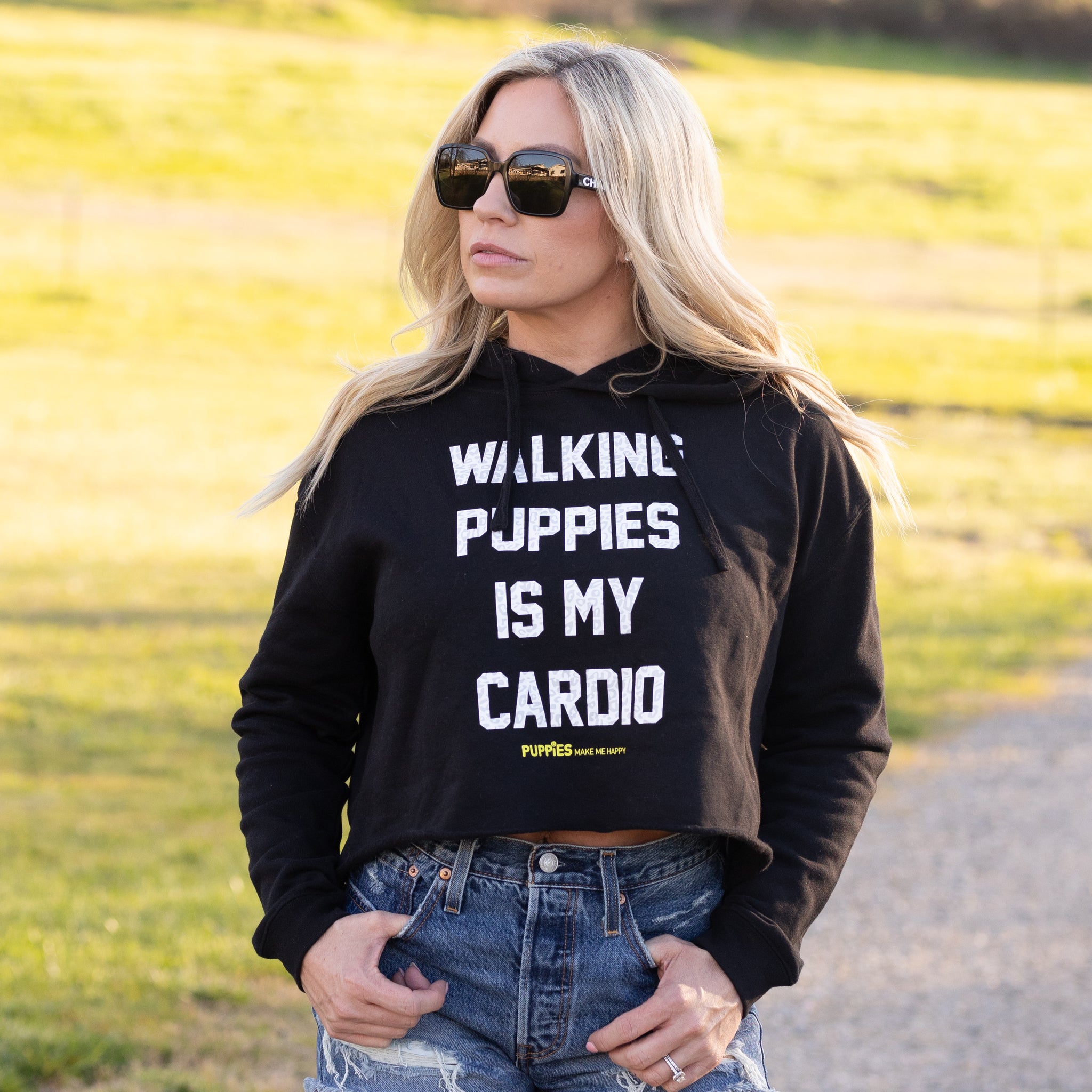 Walking Puppies is My Cardio Leopard Print | Crop Hoodie