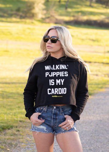 Walking Puppies is My Cardio Leopard Print | Crop Hoodie