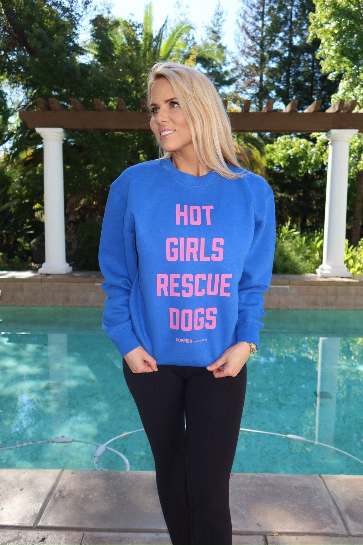 Hot Girls Rescue Dogs Unisex Crewneck Sweatshirt - Puppies Make Me Happy