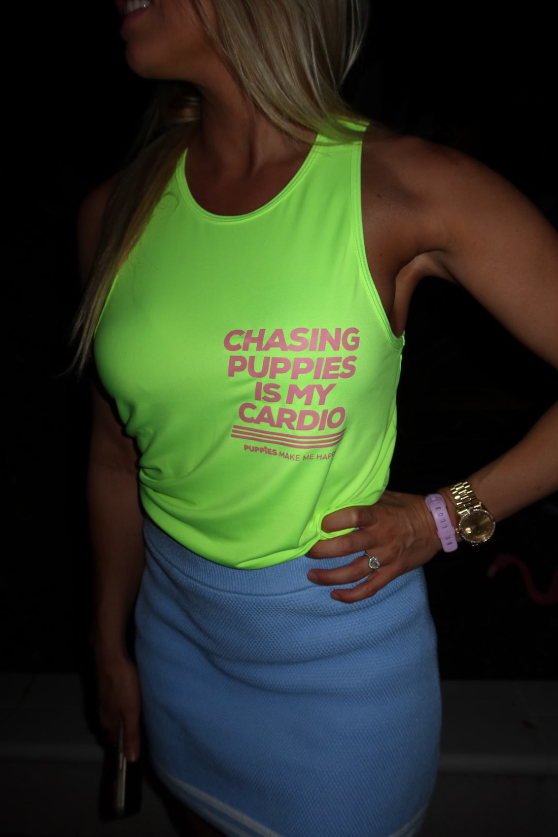 Chasing Puppies is my Cardio | Tie - Up Tank | Neon Yellow - Puppies Make Me Happy