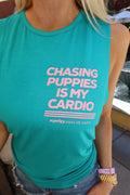 Chasing Puppies is My Cardio | Pink Font | Crop Tank | Made in USA - Puppies Make Me Happy