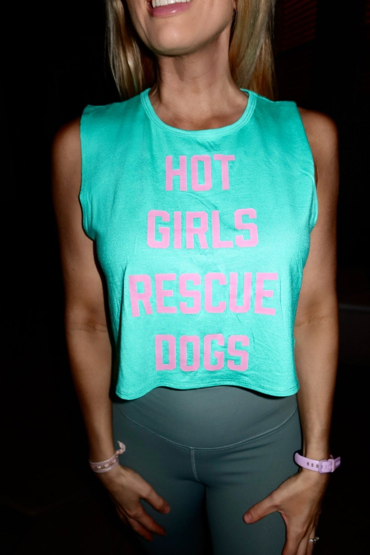 Hot Girls Rescue Dogs Pink Font | Crop Tank | Gift for Dog Mom - Puppies Make Me Happy