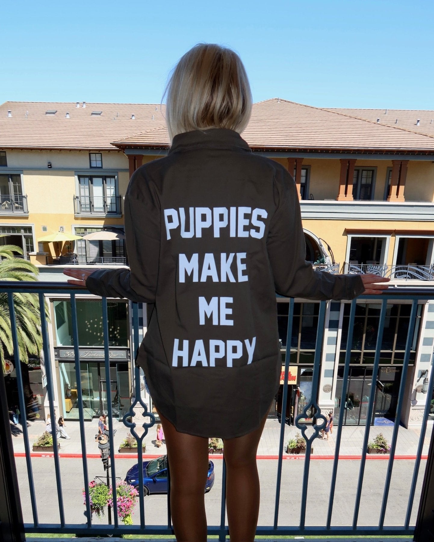 Puppies Make Me Happy Military Button Up | Present For Dog Lover - Puppies Make Me Happy