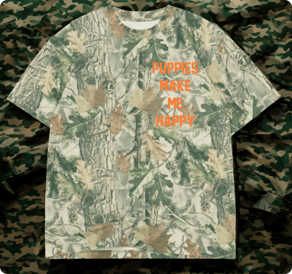 Limited Edition Camo T-Shirt | Puppies Make Me Happy Unisex Wood Camo Tee - Puppies Make Me Happy