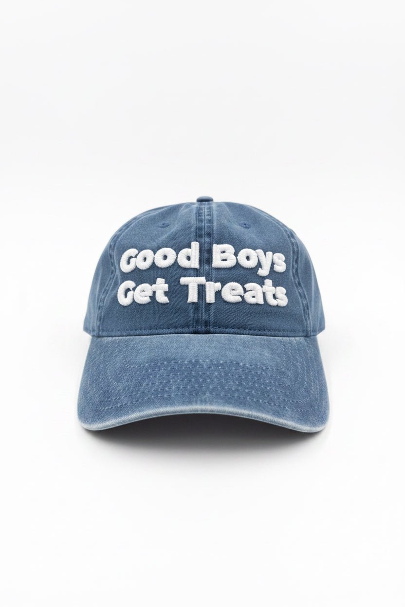 Good Boys Get Treats Distressed Dad Hat | Vintage Low Profile Cotton Cap - Puppies Make Me Happy