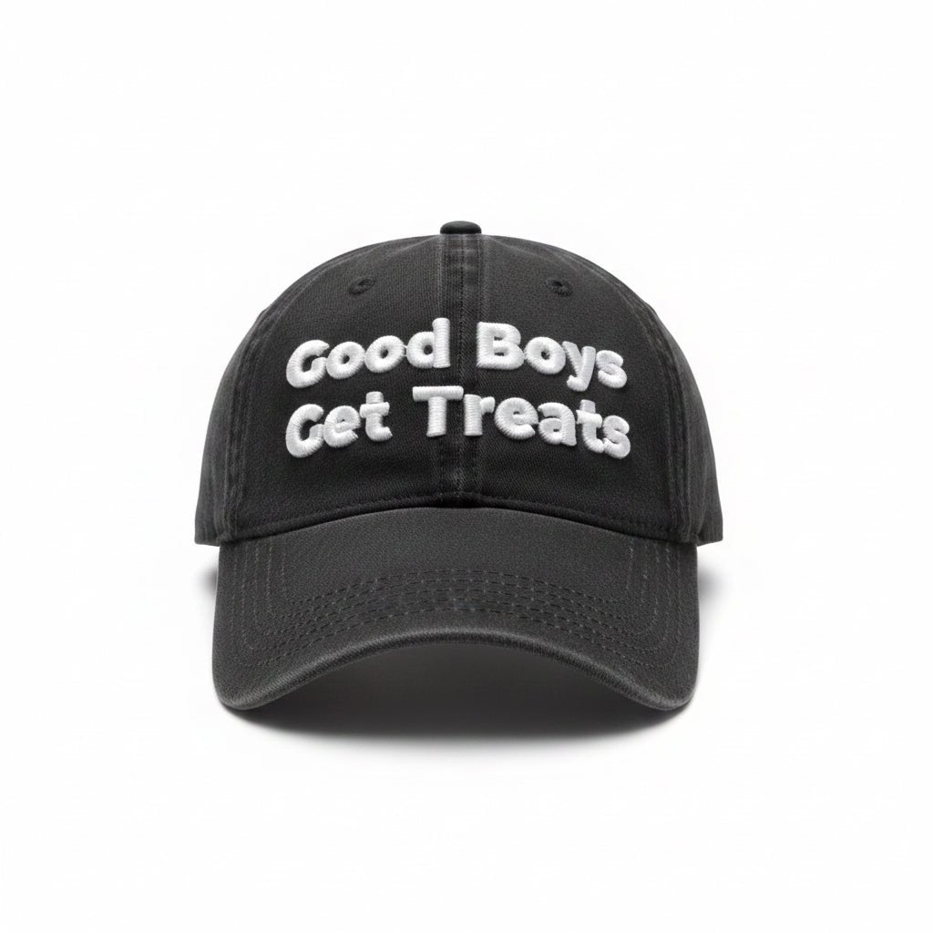 Good Boys Get Treats Distressed Dad Hat | Vintage Low Profile Cotton Cap - Puppies Make Me Happy