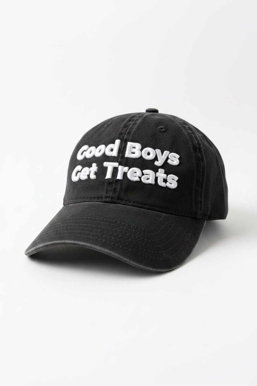 Good Boys Get Treats Distressed Dad Hat | Vintage Low Profile Cotton Cap - Puppies Make Me Happy