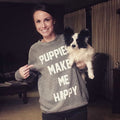 Puppies Make Me Happy | Tri - Blend Gray Crewneck Sweatshirt | MISPRINT - Puppies Make Me Happy